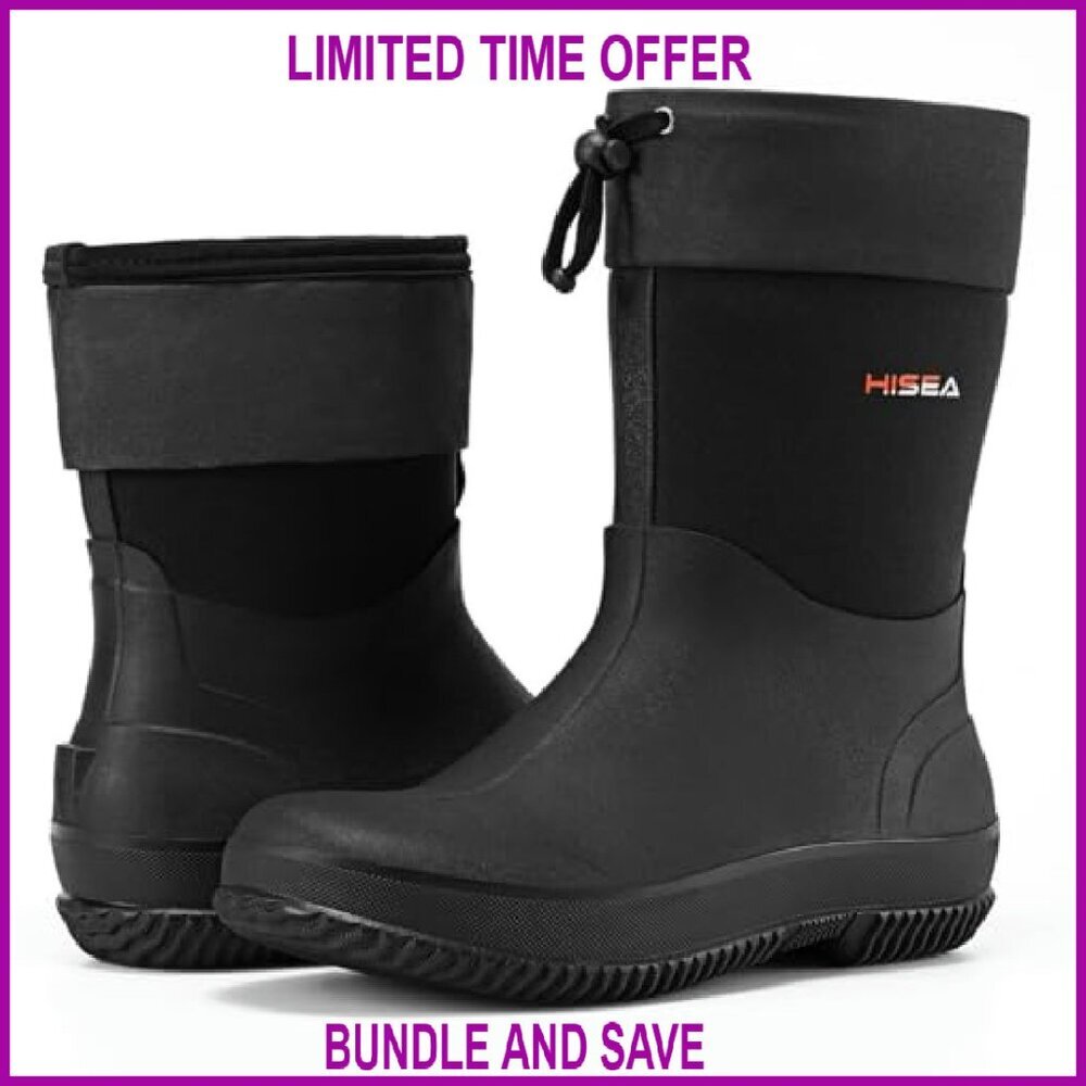 Men's Waterproof Neoprene Work Boots Insulated Ankle High Rain Shoes - Picture 6 of 8
